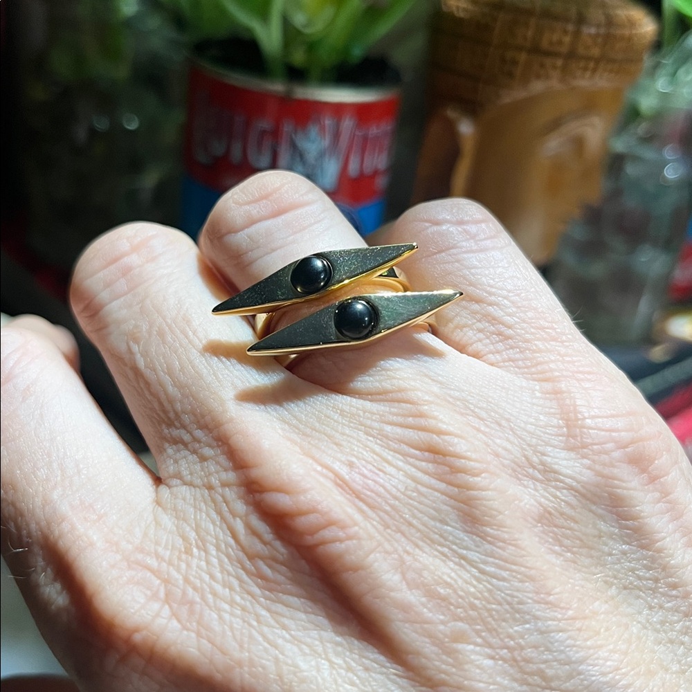 Jules Smith Set of 2 Stackable Geometric Rings with Black Center NEW